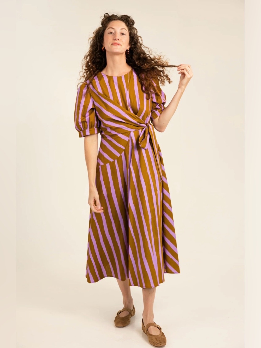 Meet me by Santorini Abstract Stripes Poplin Midi Dress